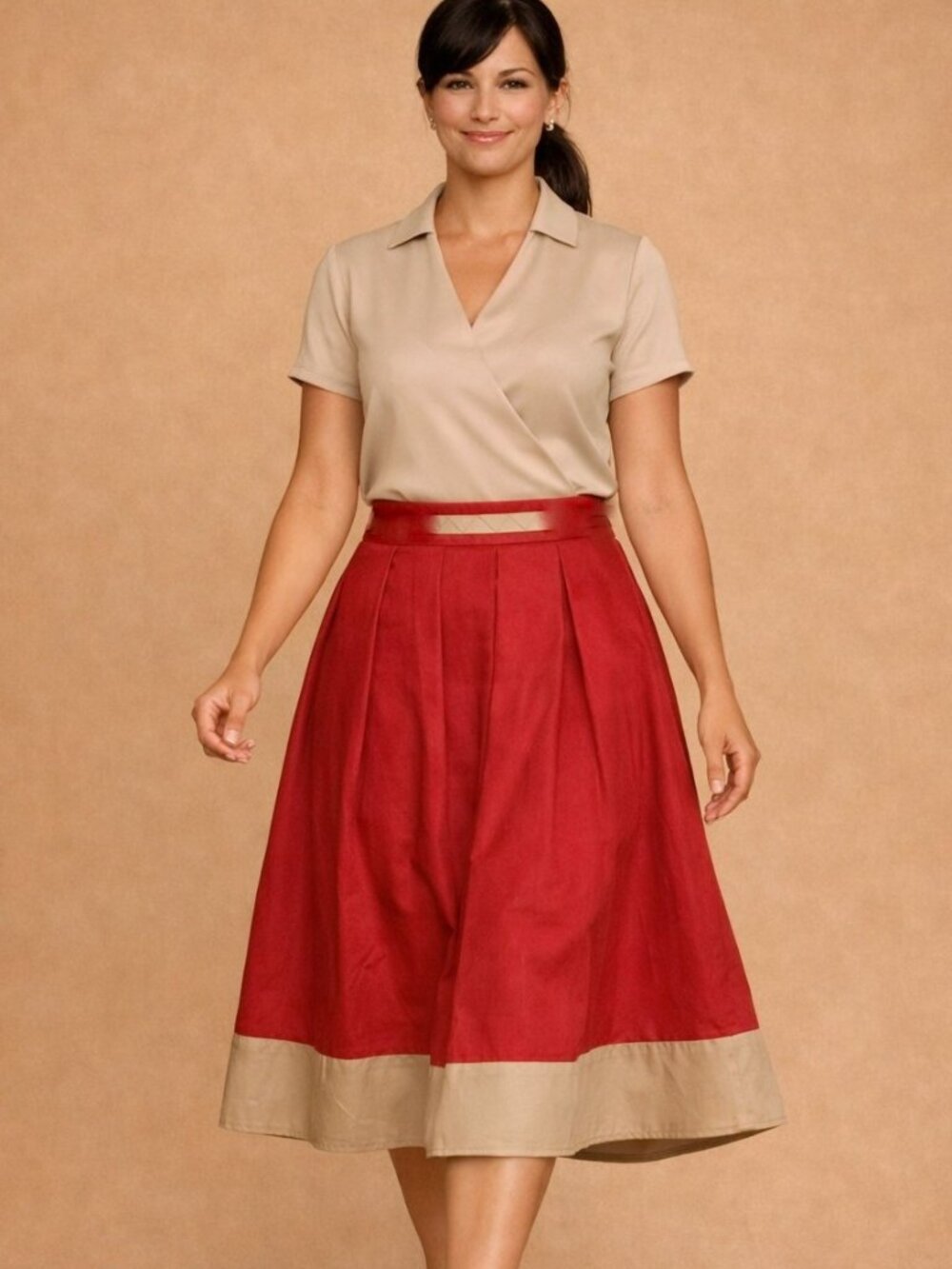 Adolfo Domínguez Boutique Designer Maxi/Midi Skirt Red Tan Size EUR 42 US 8
